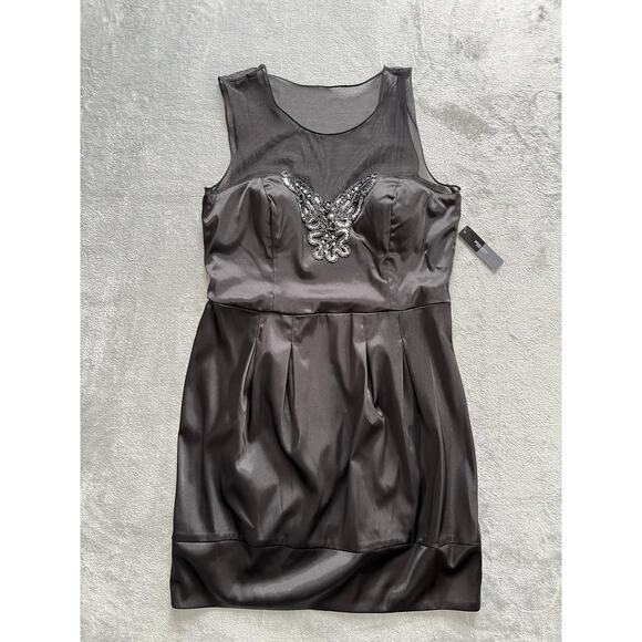 Bisou Bisou NWT Black Sheath Dress 14 Sheer Embroidered Sleeveless LBD - Picture 11 of 15